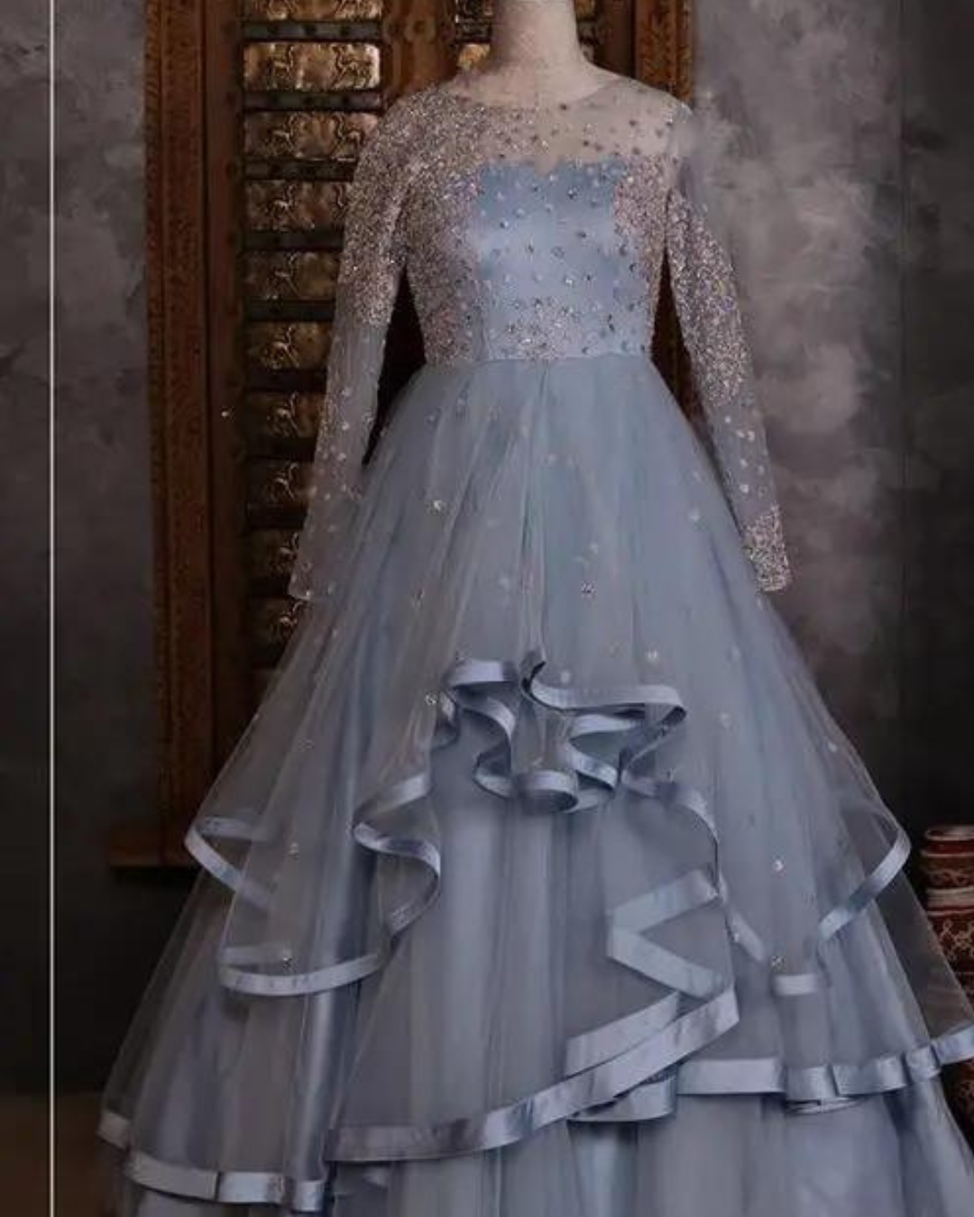 elegant  grey gown in  bride day