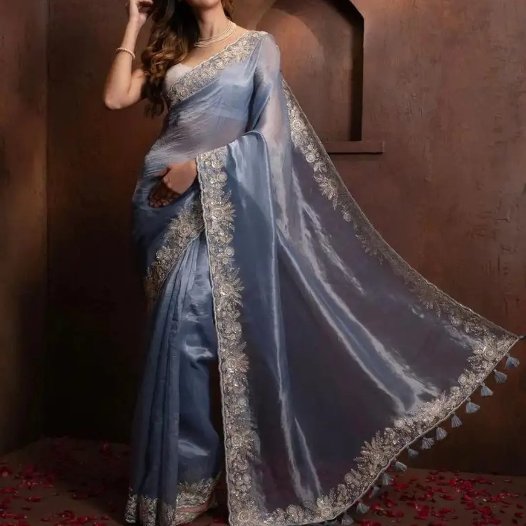 simple and elegant saree with your comfortable color sky blue in simple hand work<br />
